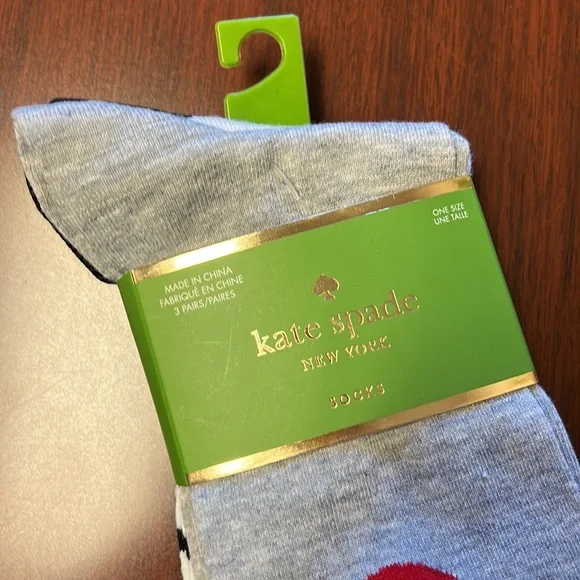 🎊HP 3 Pairs KATE SPADE Gray Black WINK Polka Dot Striped Trouser Crew Socks NIP - Picture 5 of 13